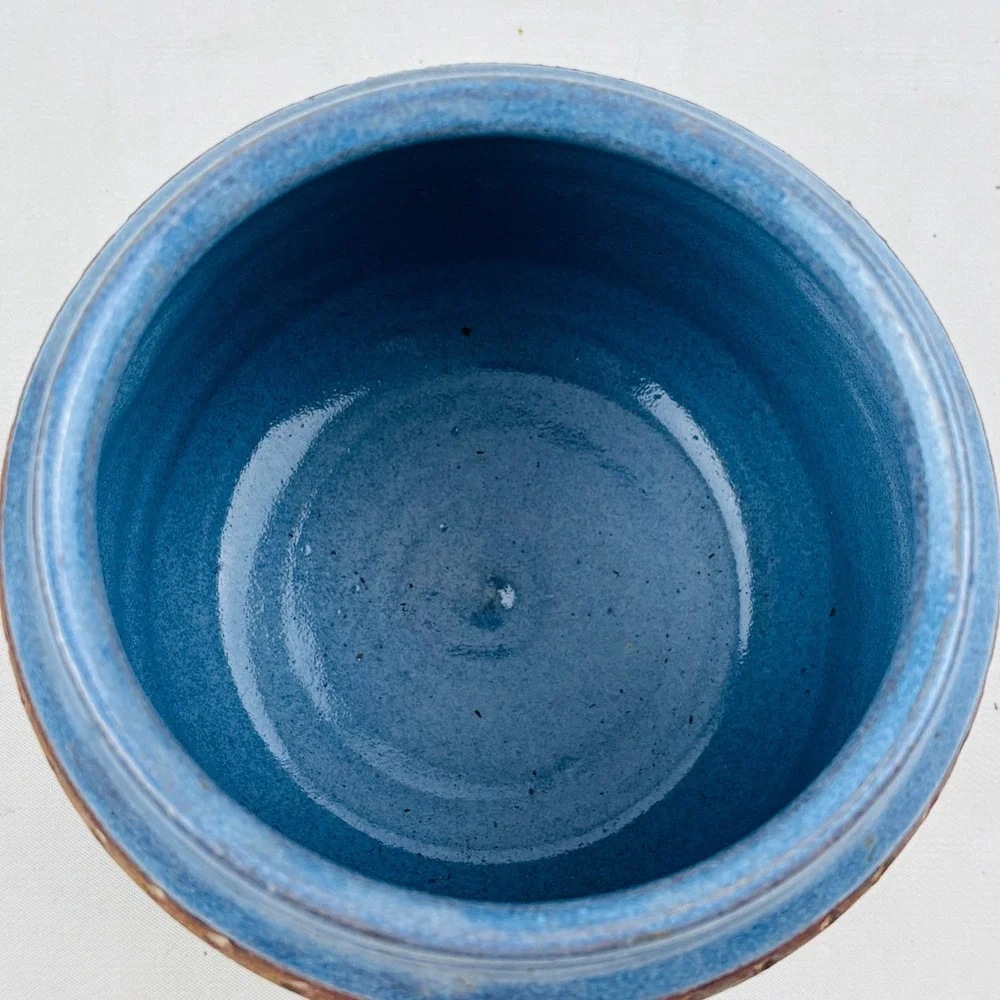 Down to Earth Pottery Jar Cork Lid Blue Let Love Guide Your Life Colossians 3:14